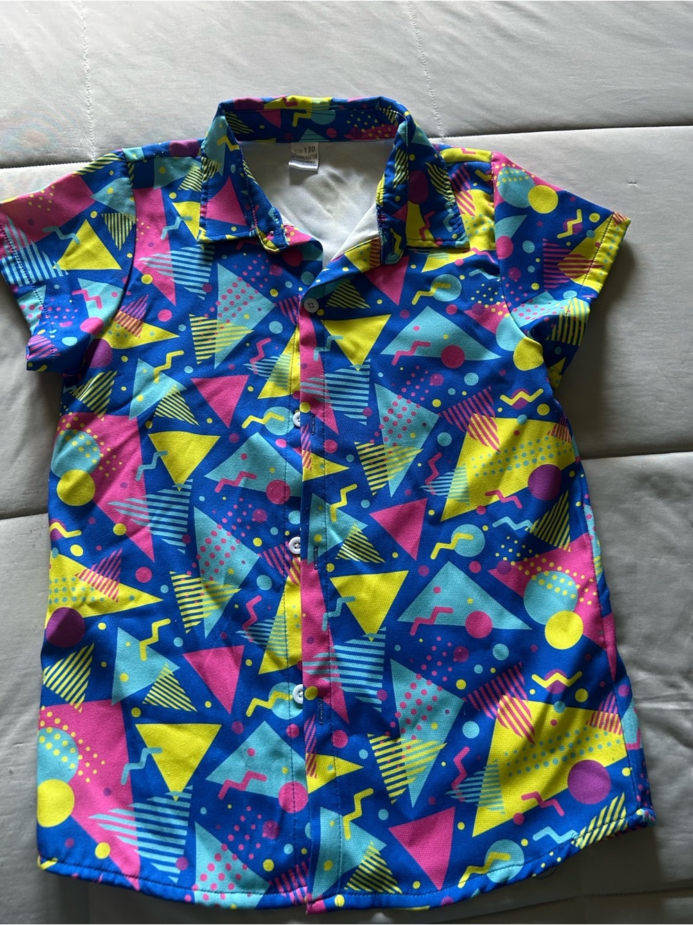 Kids! 80’s DAY School theme day! Bright Geometric Print Kids Button-Up Shirt.